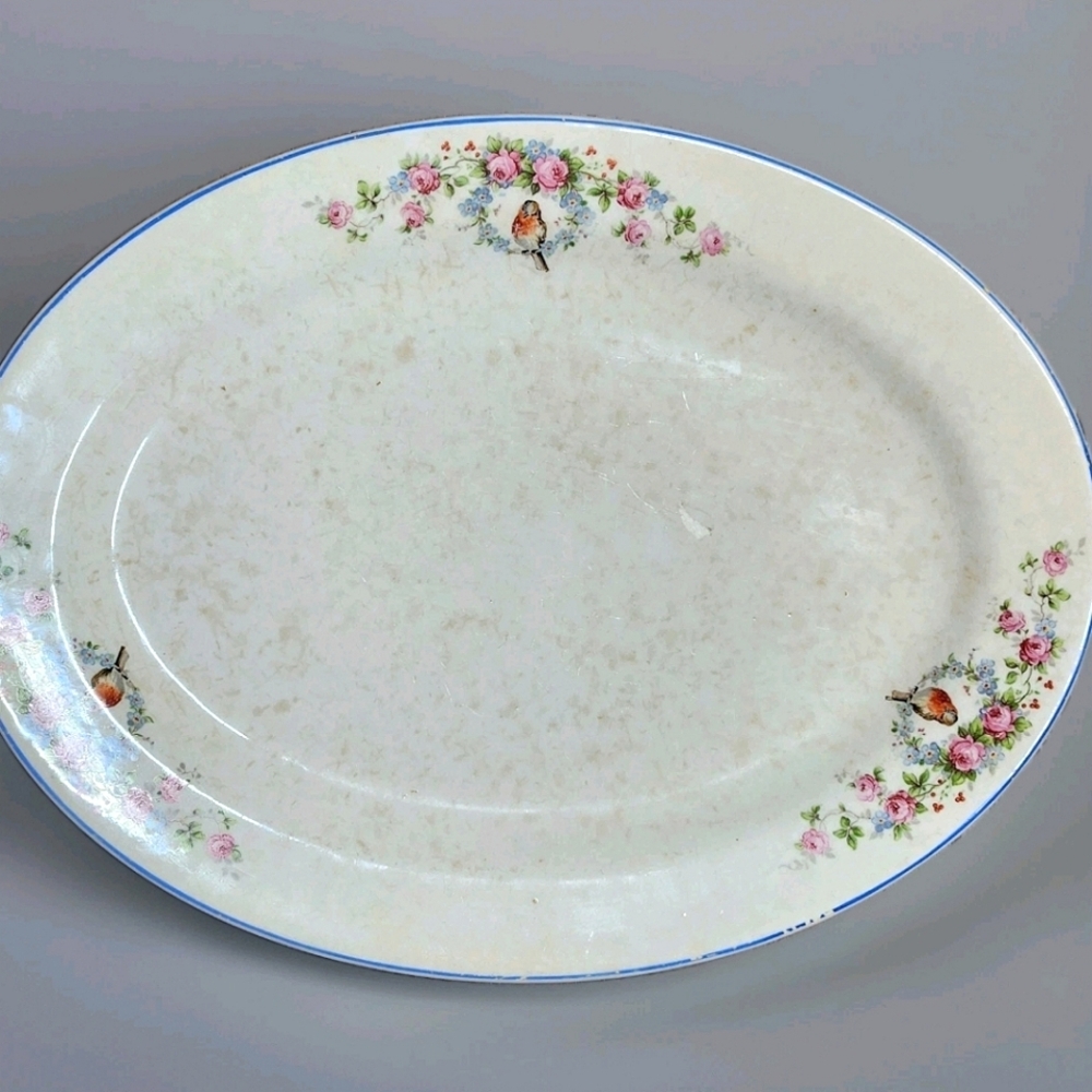 Vintage Mt. Clemens “Robbins and Roses” Small Oval Platter – Robin & Rose Design